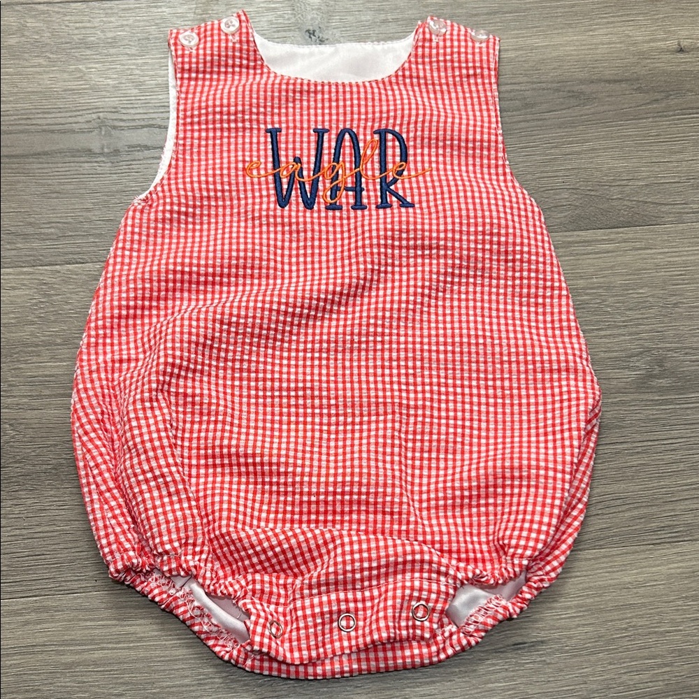 Red Gingham Kids Romper War Eagle NEW